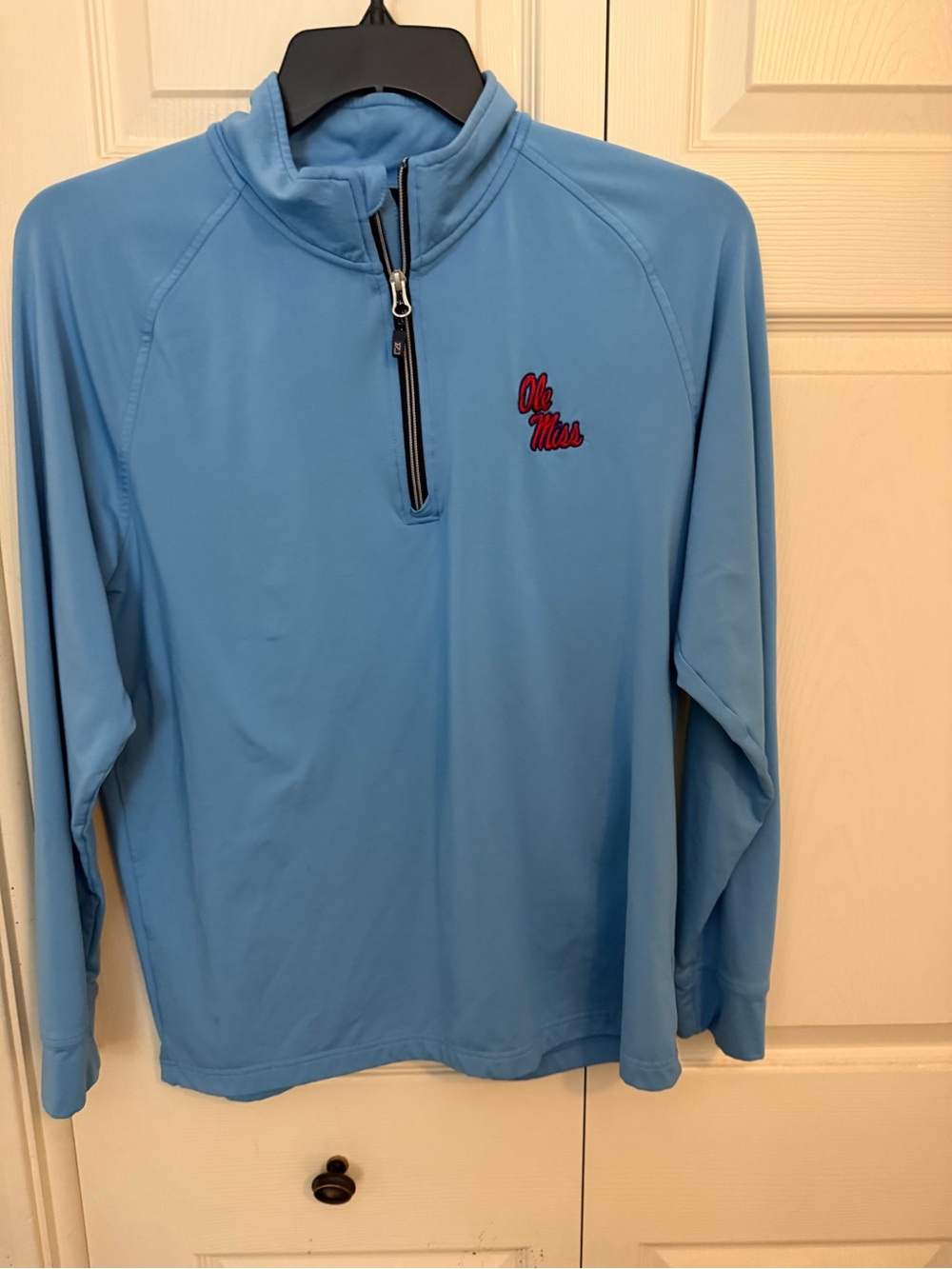 Cutter & Buck Light Blue Men's Long Sleeve Zip Ole Miss
